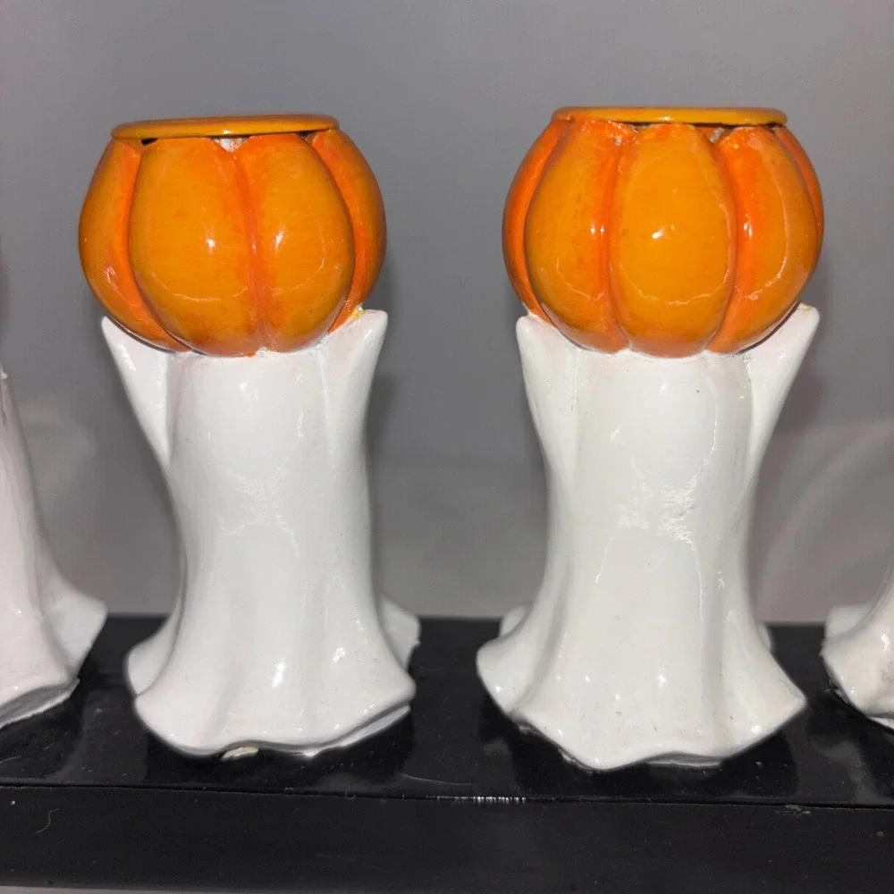 Hallow Home Tabletop 5 Ghosts & Pumpkins Halloween Taper Candlestick Holder